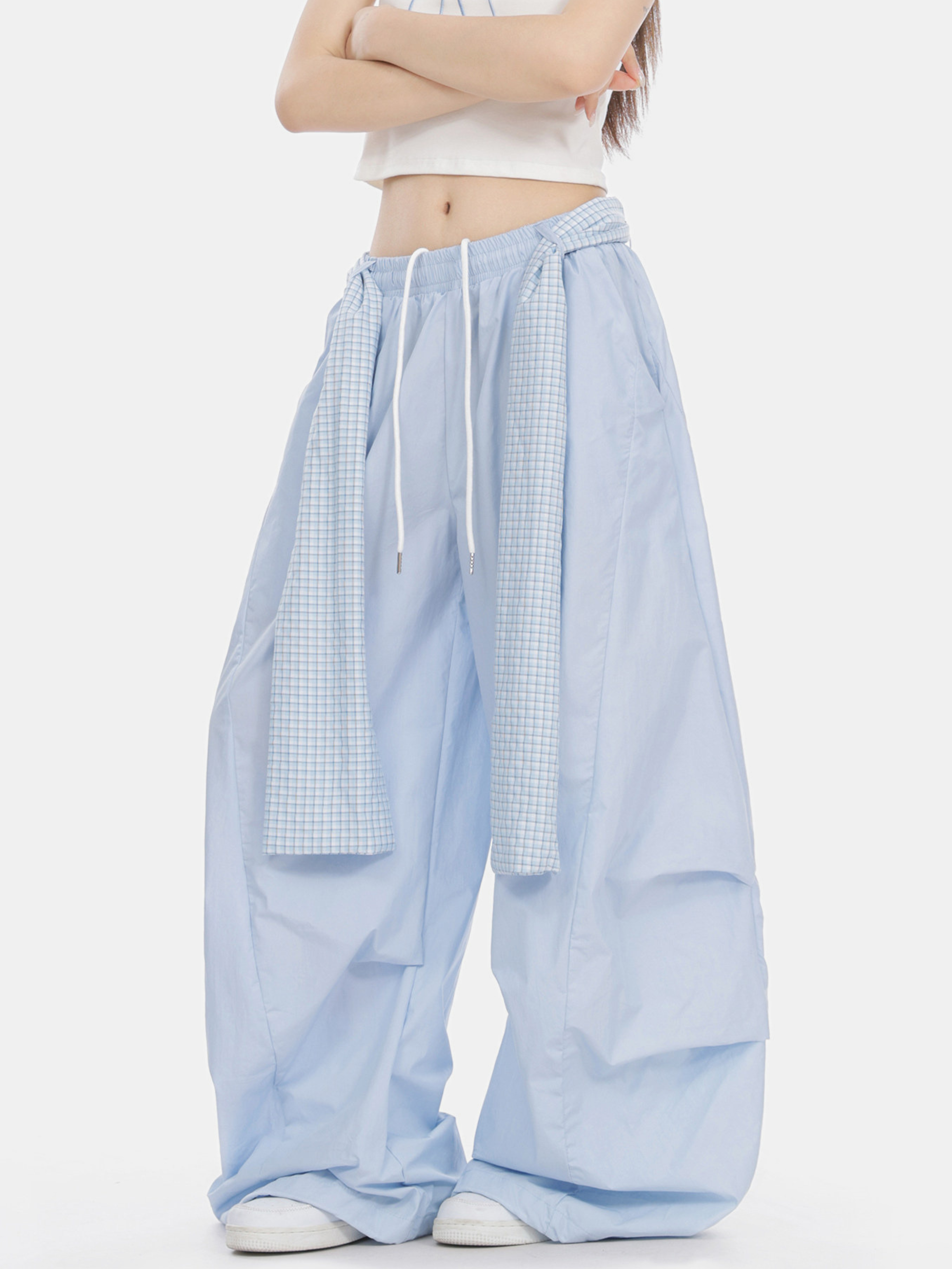 SoftEarth - Women's Plaid Panel Belt Straight-Leg Pants