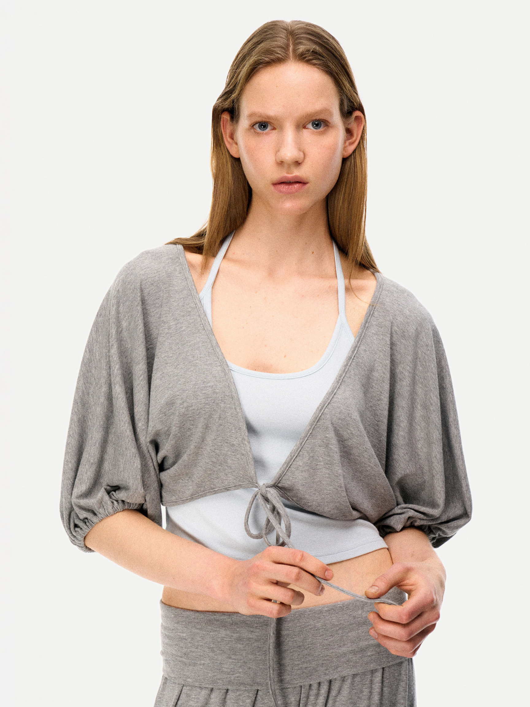 SilkTouch - Women's Contrast Balloon Sleeve Cropped Knit Set