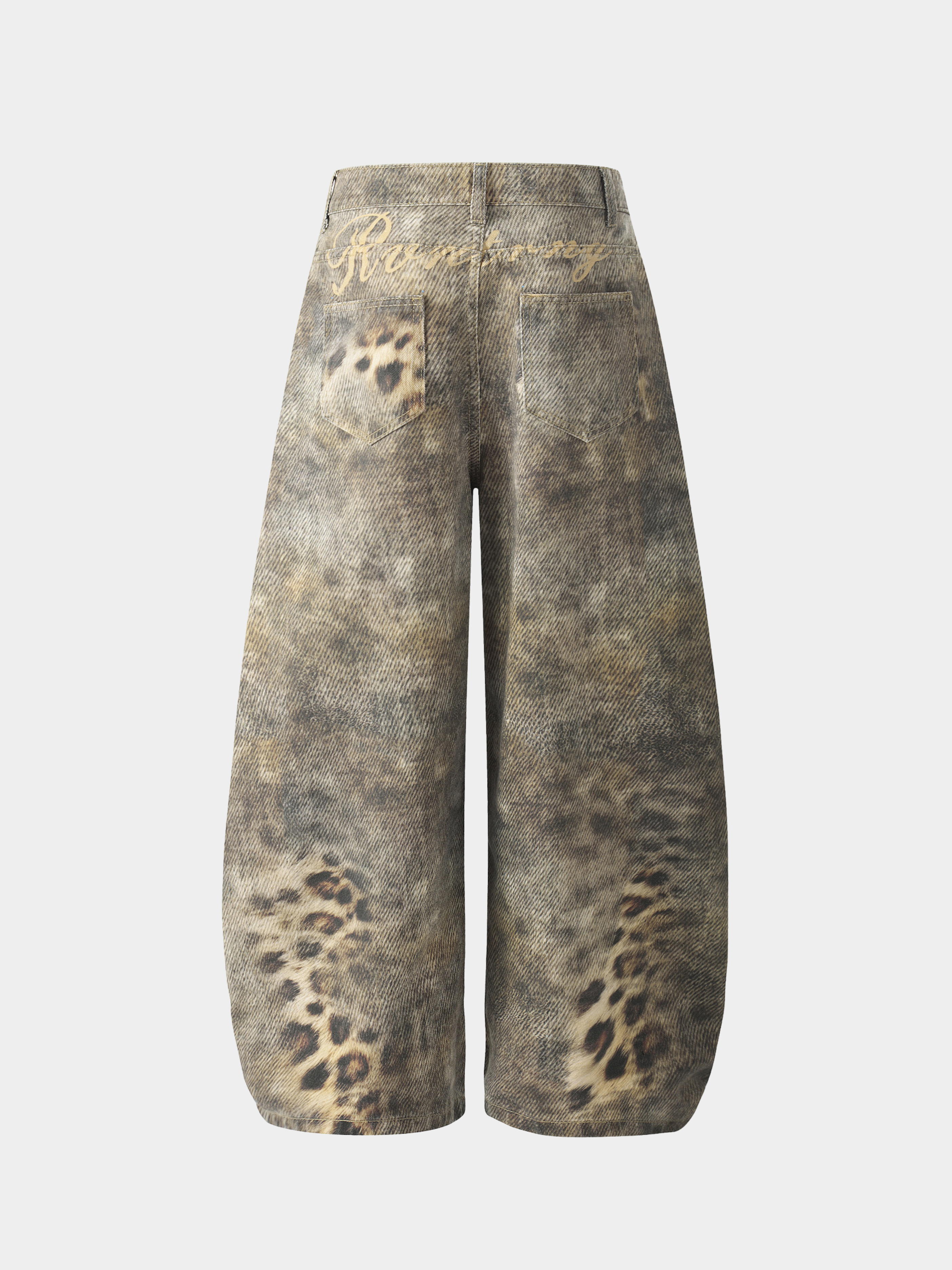 BeltSkip - Unisex 3D Printed Distressed Leopard Curved-Leg Pants
