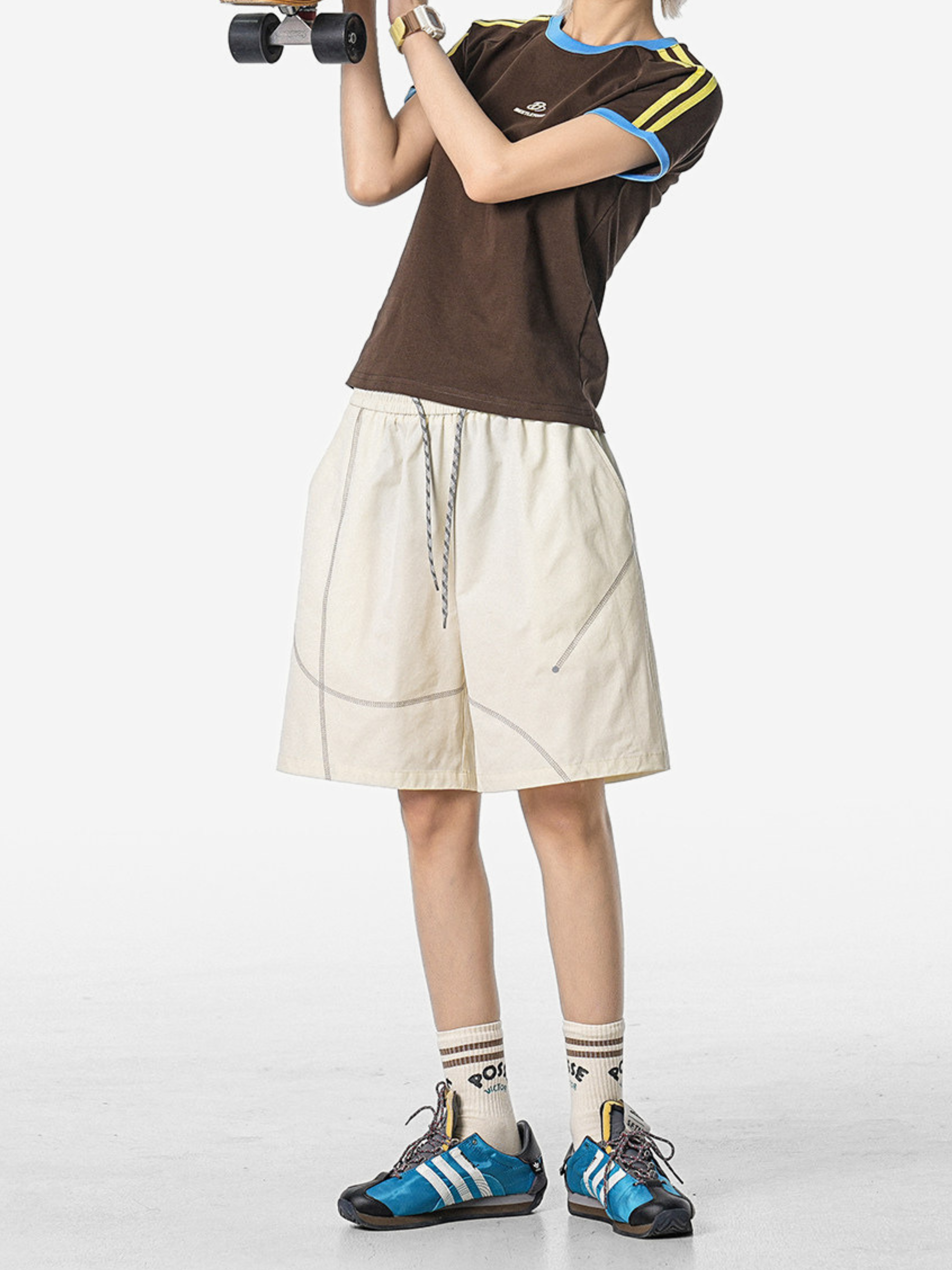 FoxLeap - Unisex Contrast Stitch Lightweight Breathable Sport Shorts