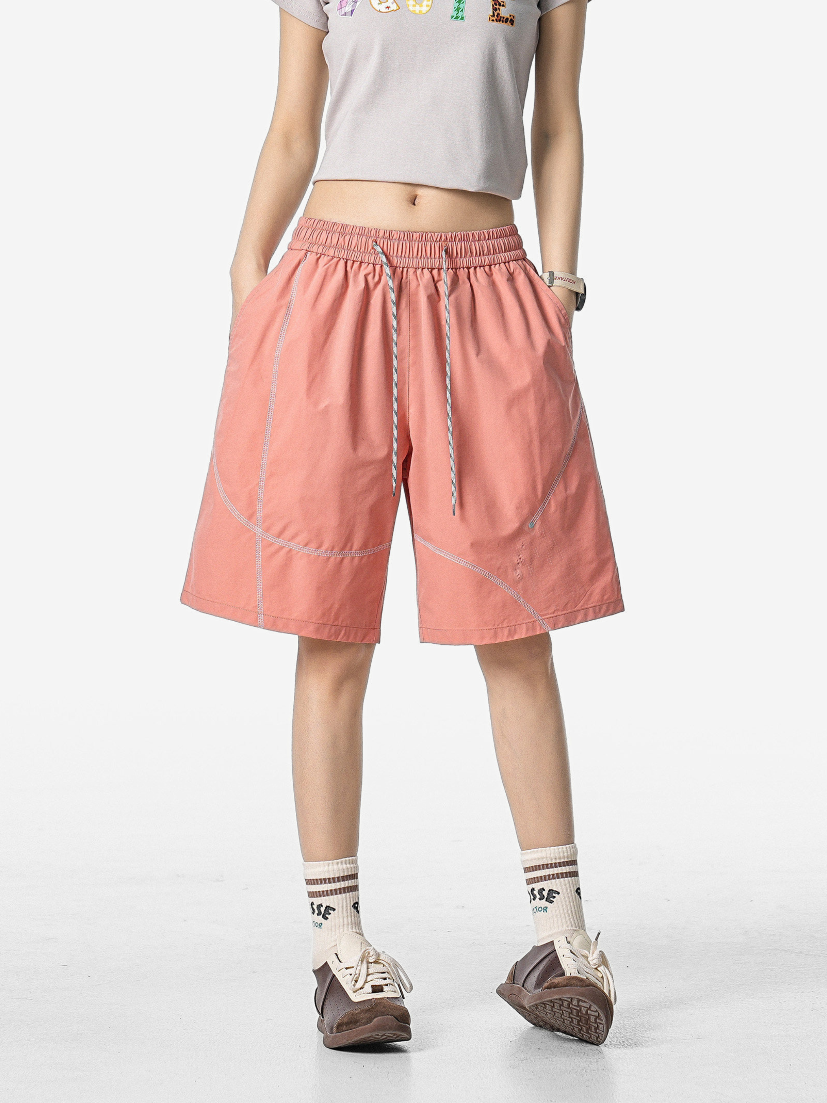 FoxLeap - Unisex Contrast Stitch Lightweight Breathable Sport Shorts