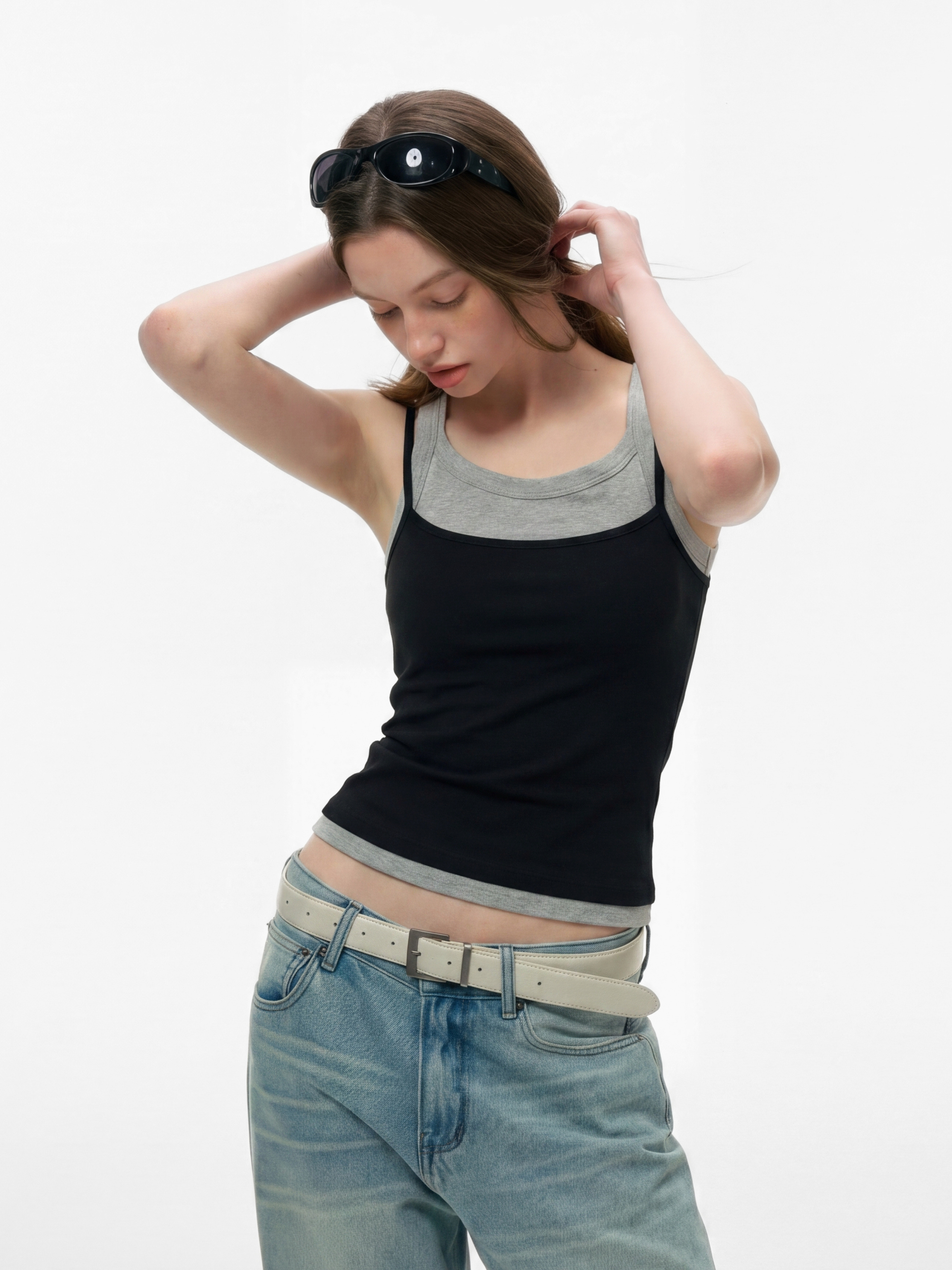Caveveil - Women's Faux Two-Piece Ribbed Tank Top