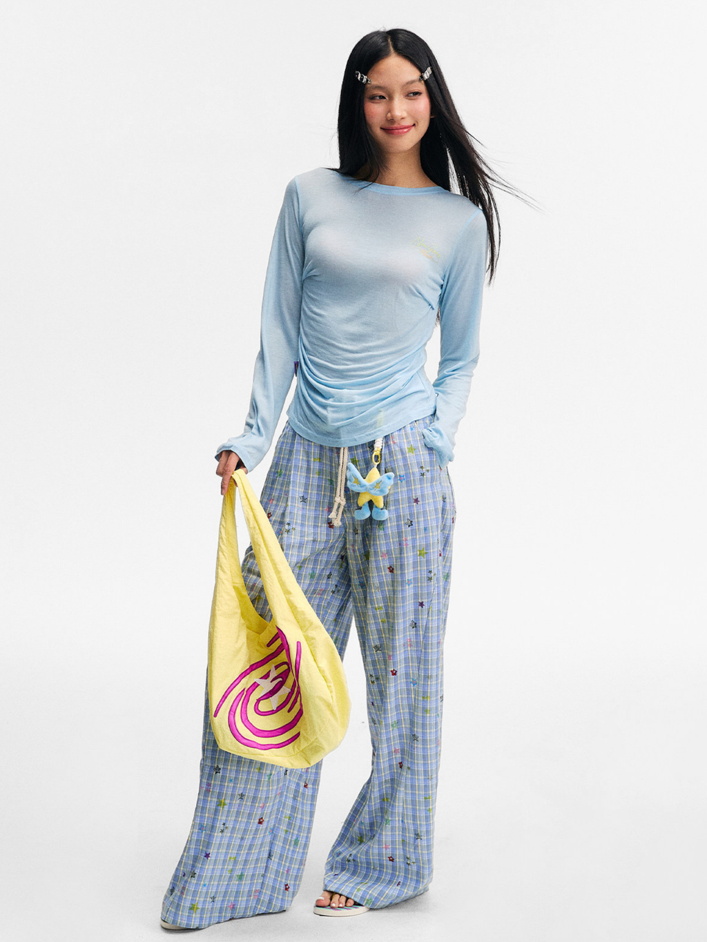 Ashlight - Women's Star Plaid Print Lightweight Drawstring Pants