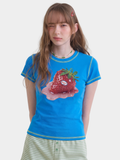 BerryPop - Women's Contrast Stitch Dopamine Print Cropped T-Shirt