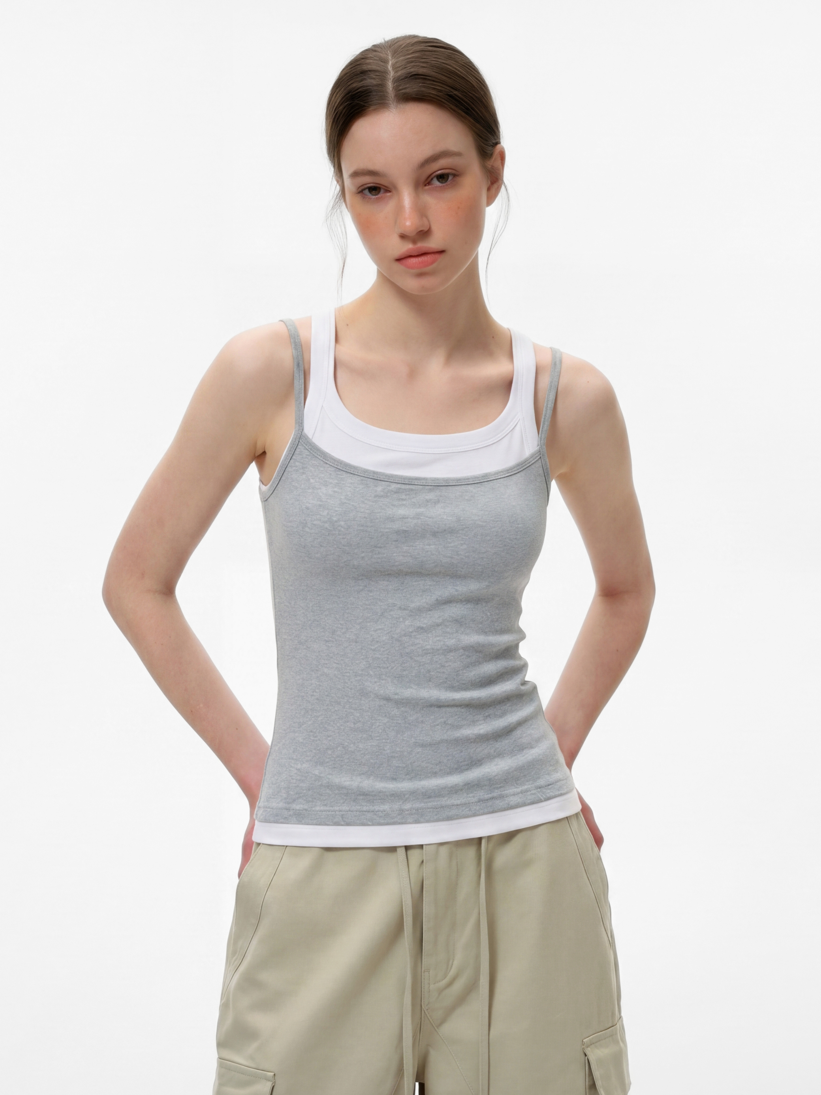 Caveveil - Women's Faux Two-Piece Ribbed Tank Top