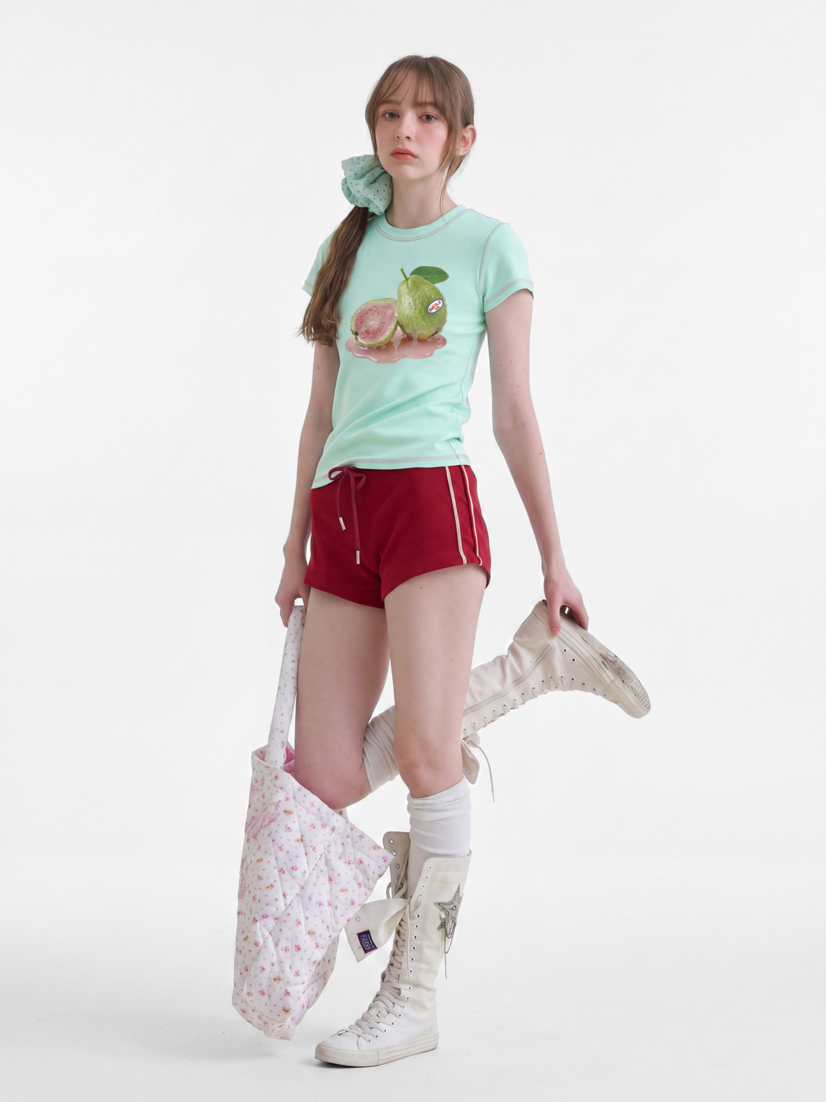 BerryPop - Women's Contrast Stitch Dopamine Print Cropped T-Shirt