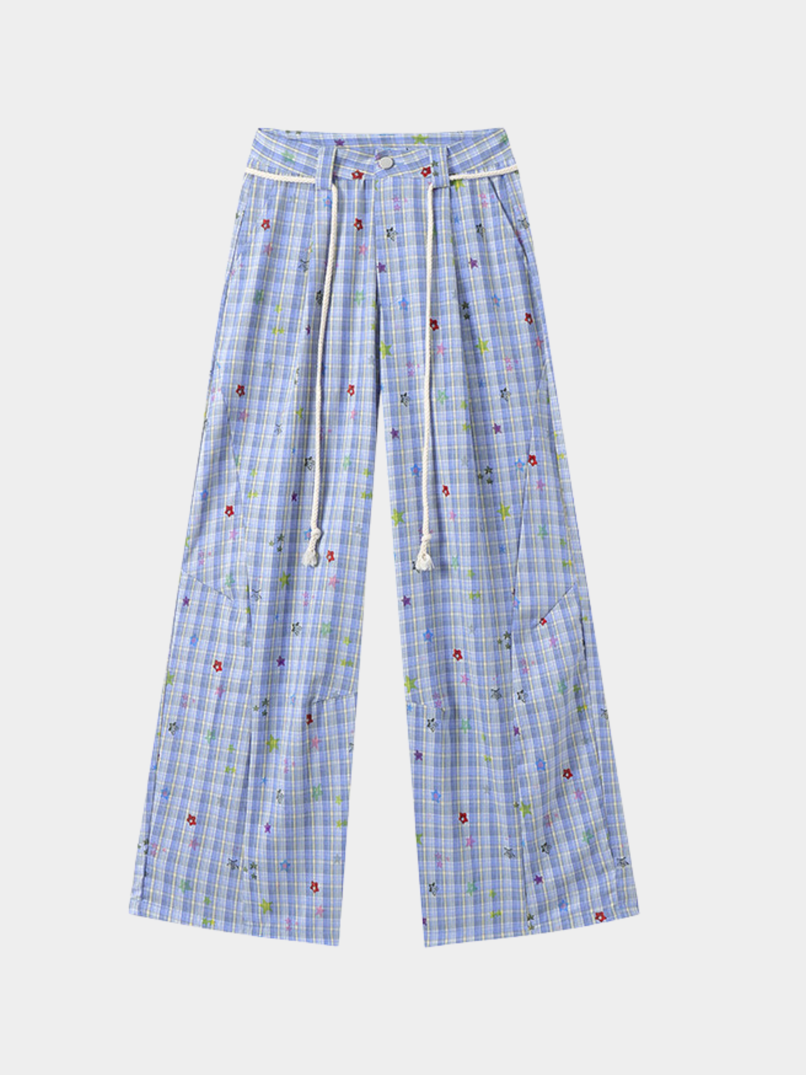Ashlight - Women's Star Plaid Print Lightweight Drawstring Pants