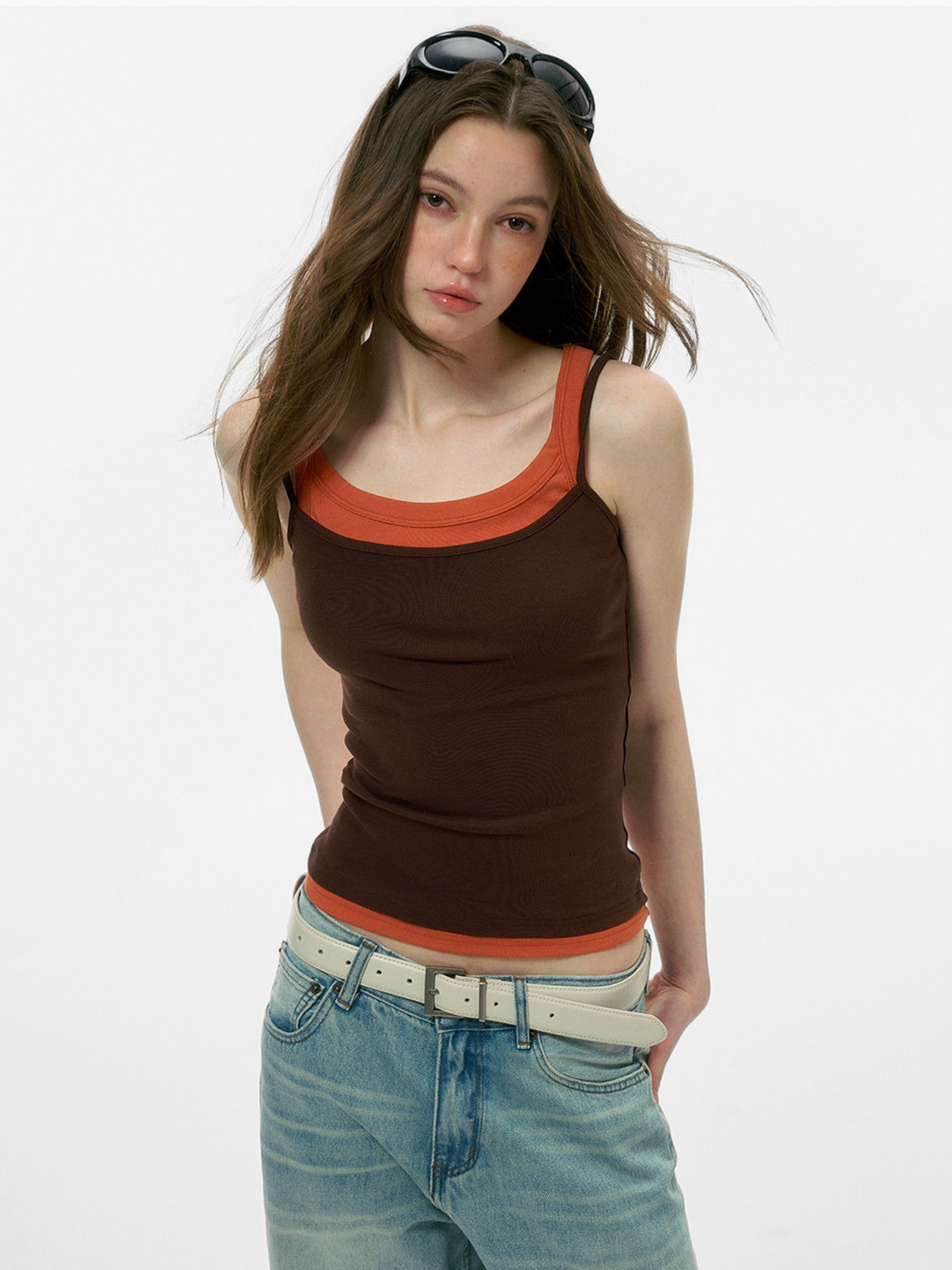 Caveveil - Women's Faux Two-Piece Ribbed Tank Top