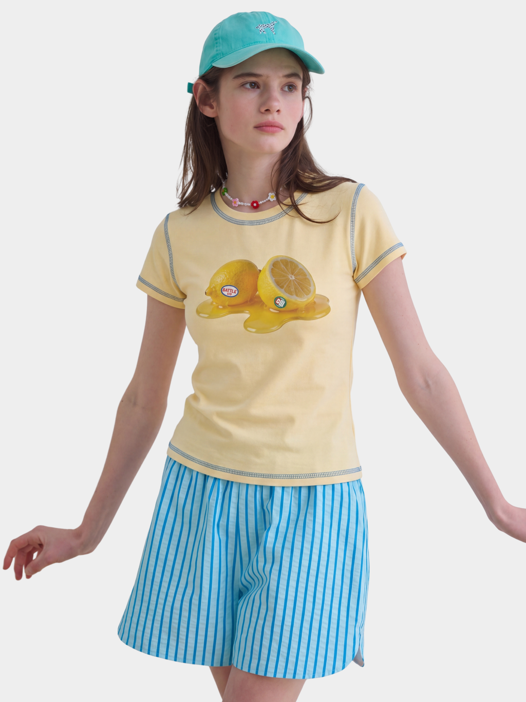 BerryPop - Women's Contrast Stitch Dopamine Print Cropped T-Shirt