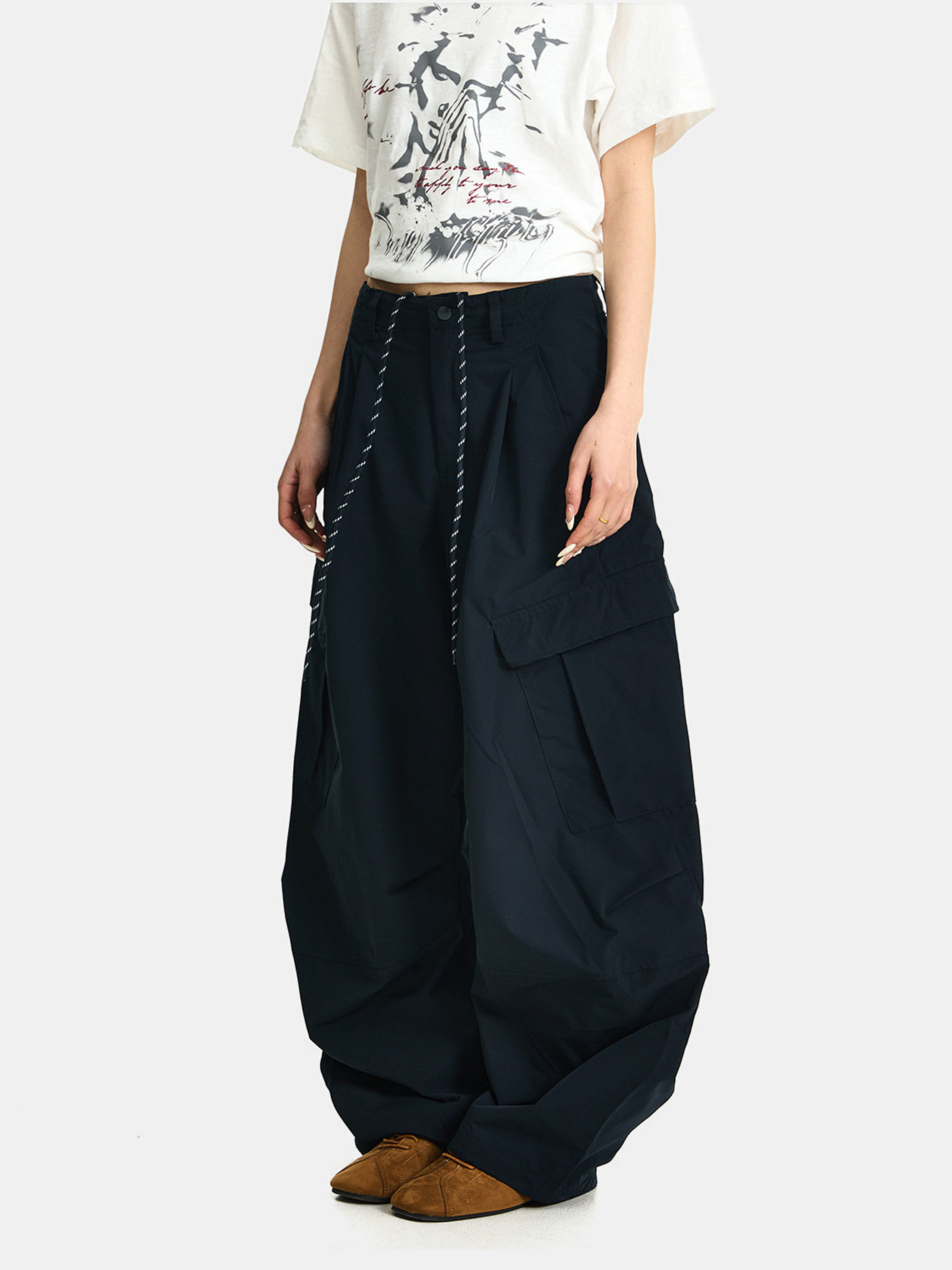 FoxSight - Unisex Lace-Up Layered Pink Curved Parachute Pants