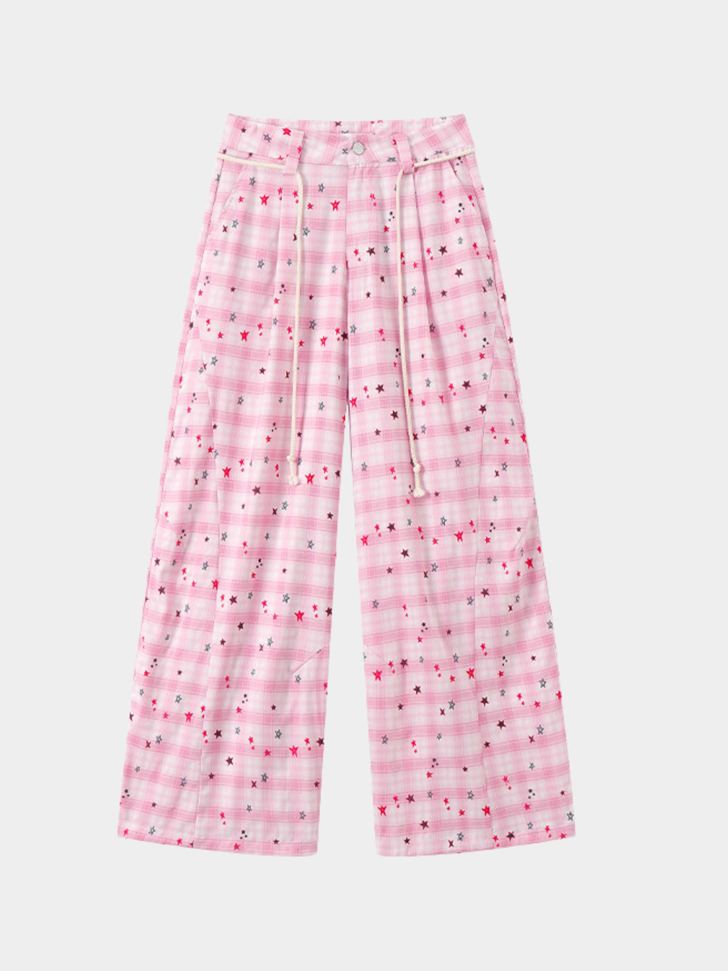 Ashlight - Women's Star Plaid Print Lightweight Drawstring Pants