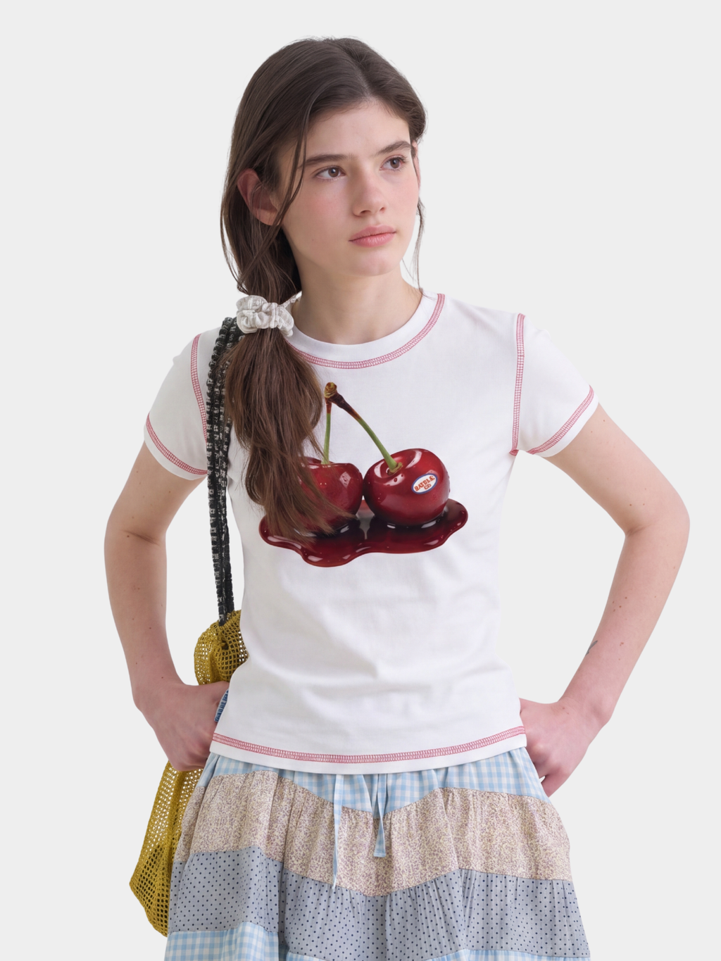 BerryPop - Women's Contrast Stitch Dopamine Print Cropped T-Shirt