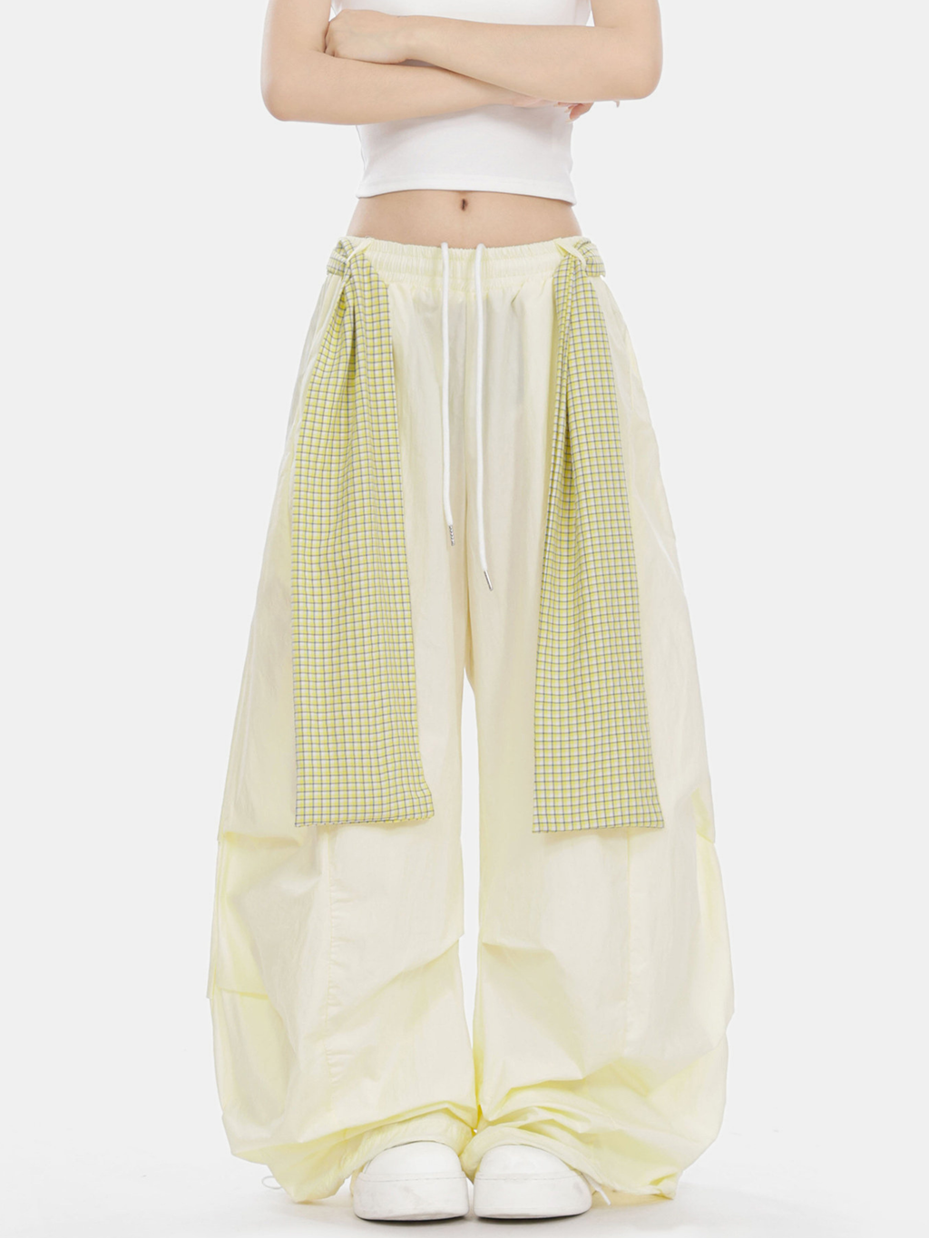 SoftEarth - Women's Plaid Panel Belt Straight-Leg Pants