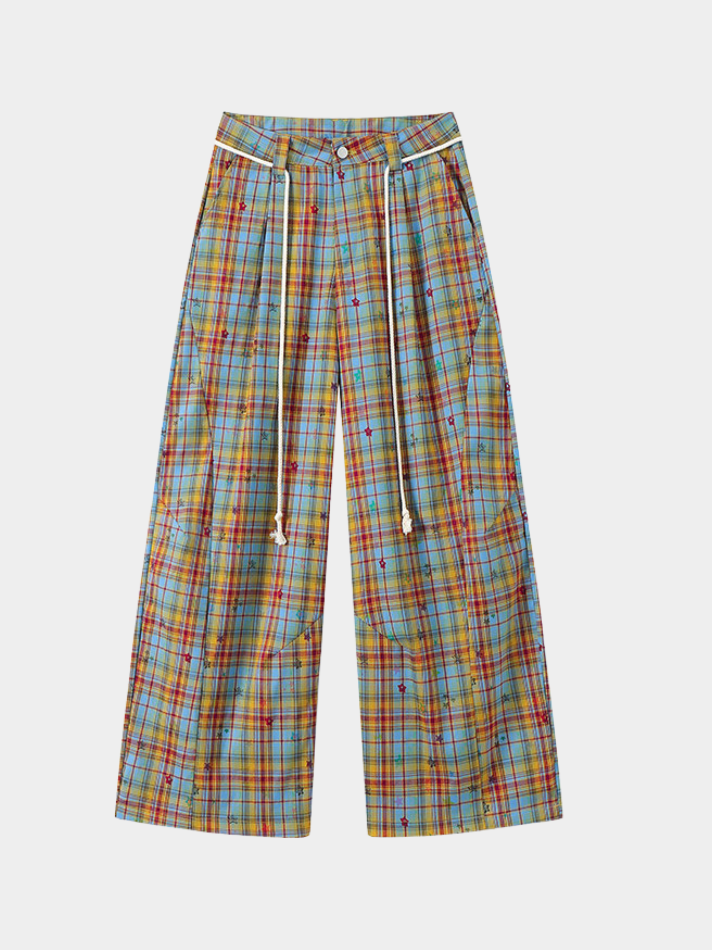 Ashlight - Women's Star Plaid Print Lightweight Drawstring Pants