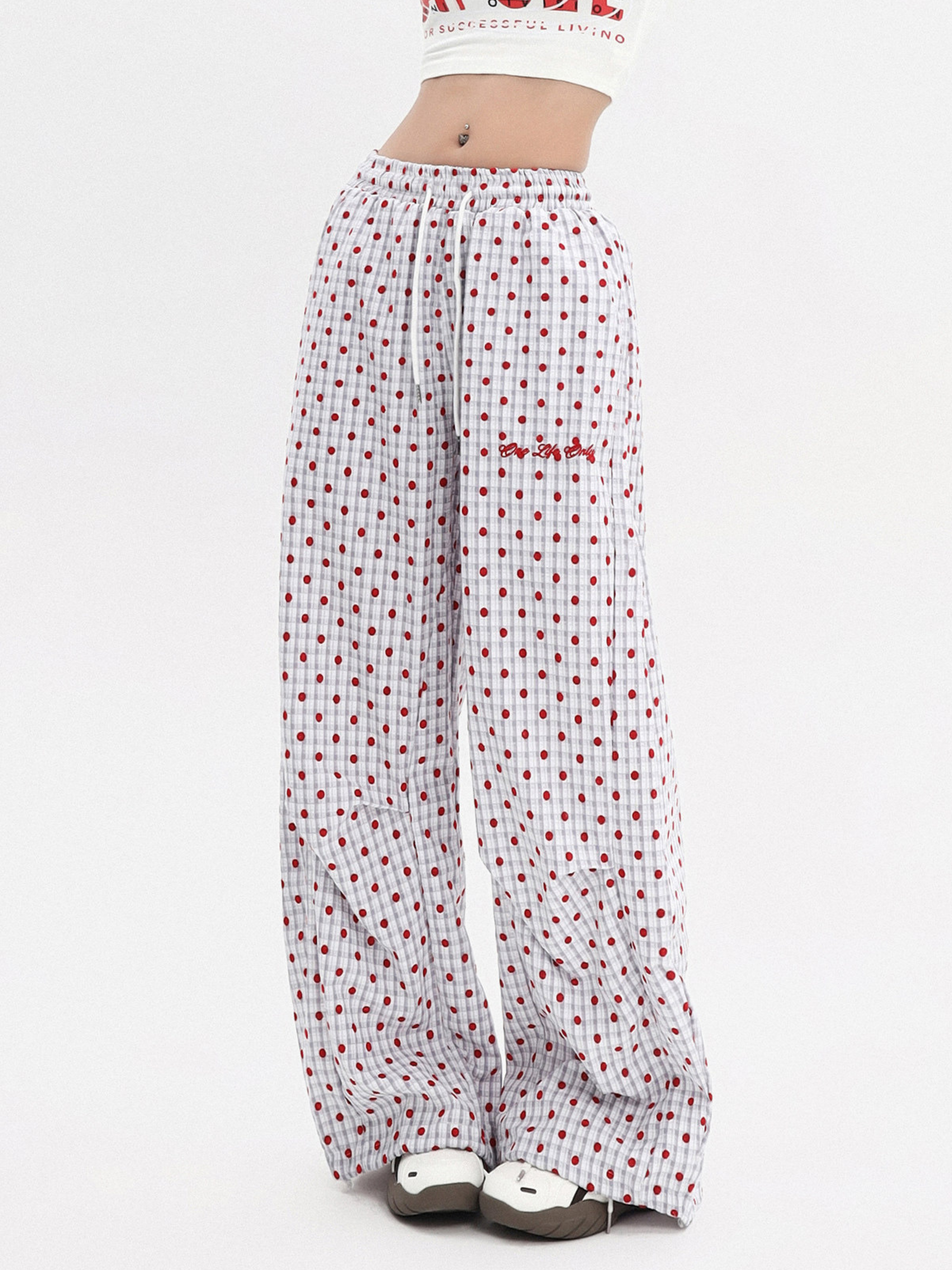 Ashview - Women's Pleated Polka Dot Wide-Leg Pants