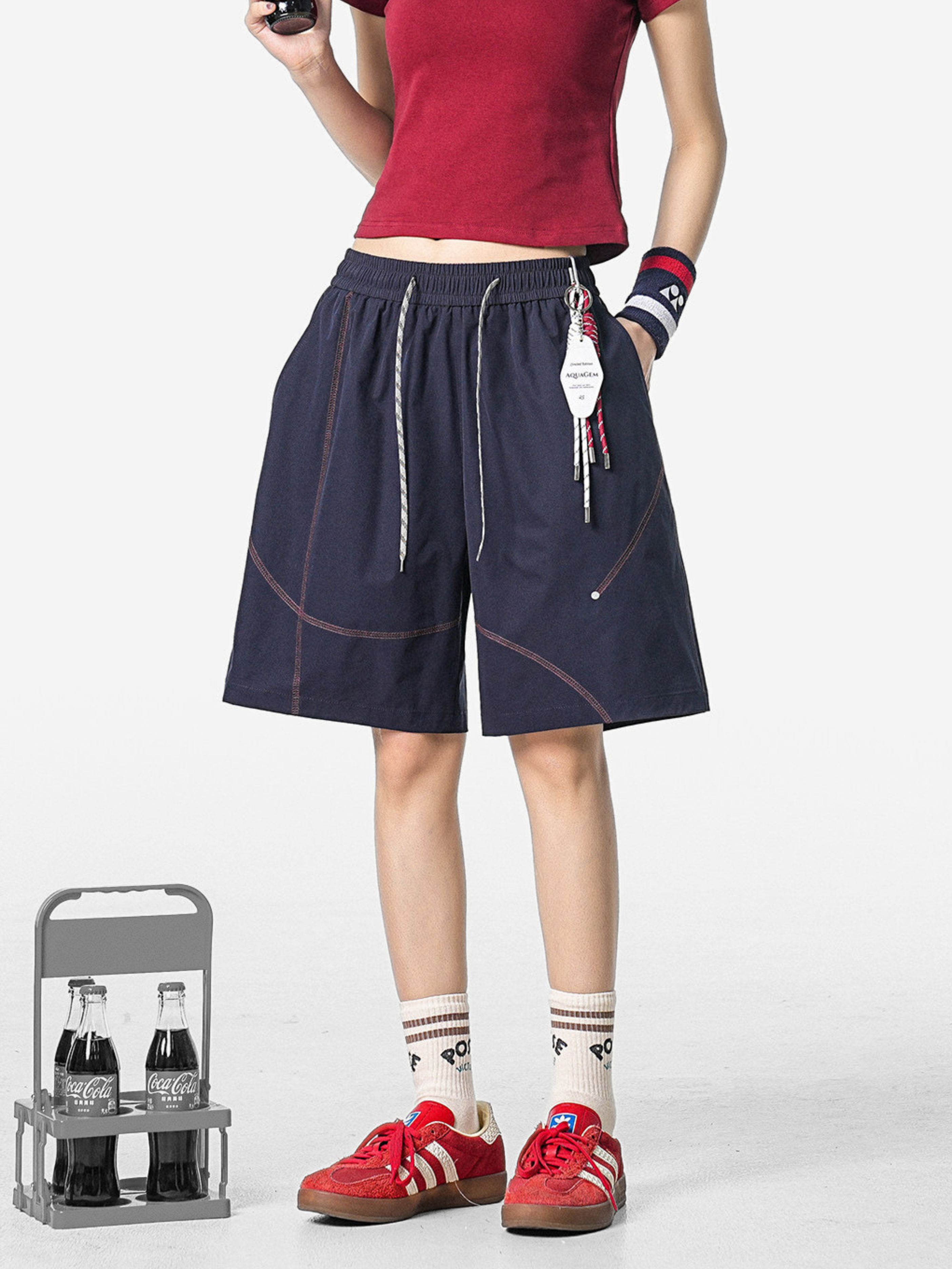 FoxLeap - Unisex Contrast Stitch Lightweight Breathable Sport Shorts