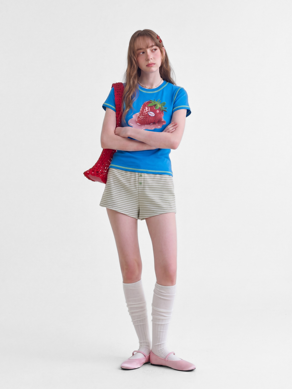 BerryPop - Women's Contrast Stitch Dopamine Print Cropped T-Shirt
