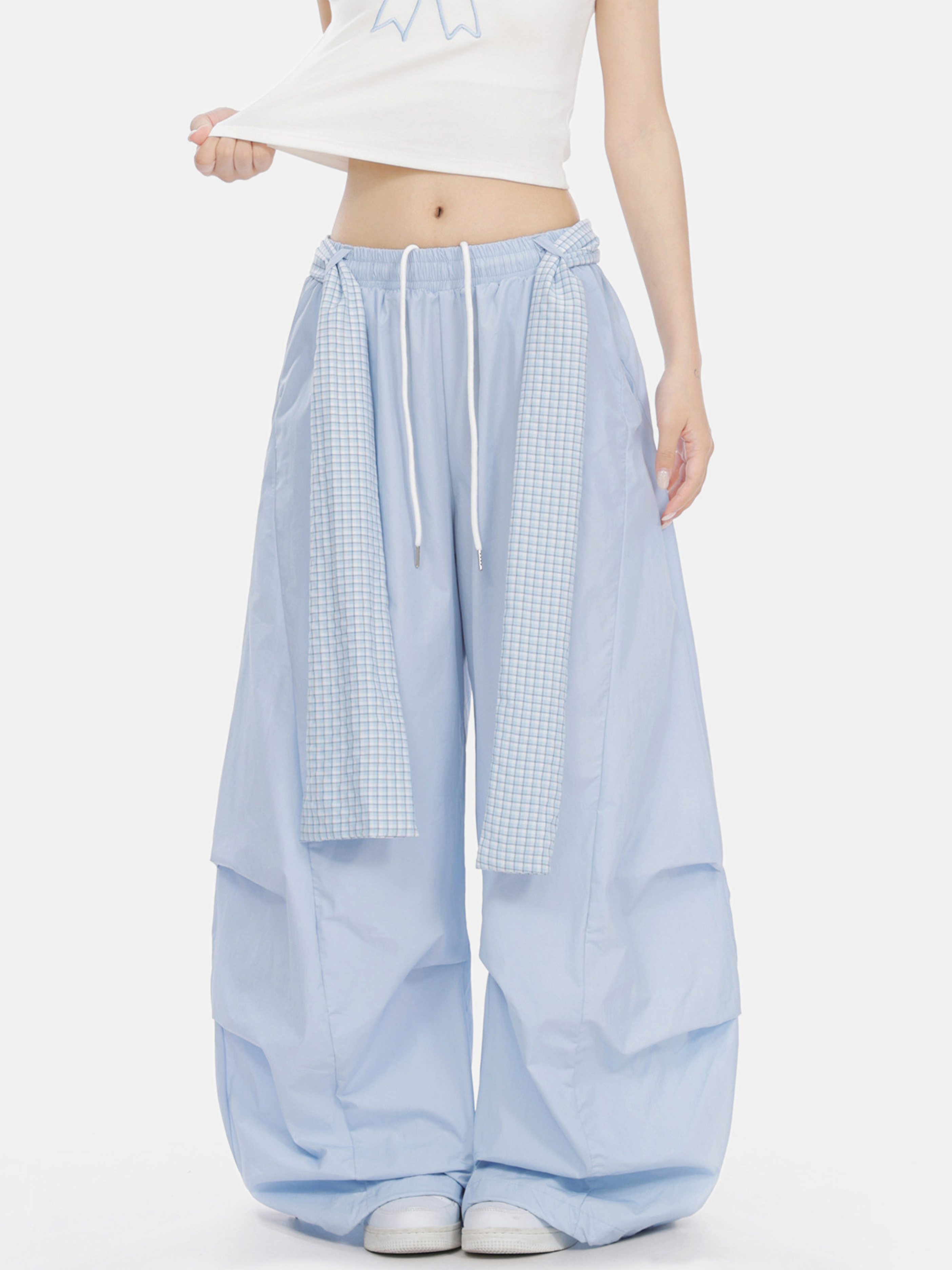 SoftEarth - Women's Plaid Panel Belt Straight-Leg Pants