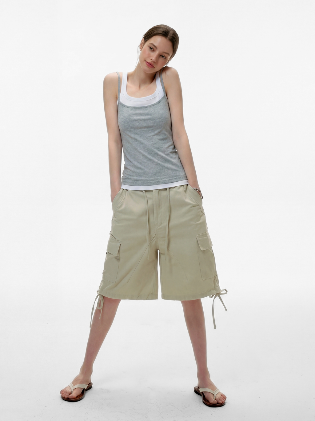 Caveveil - Women's Faux Two-Piece Ribbed Tank Top